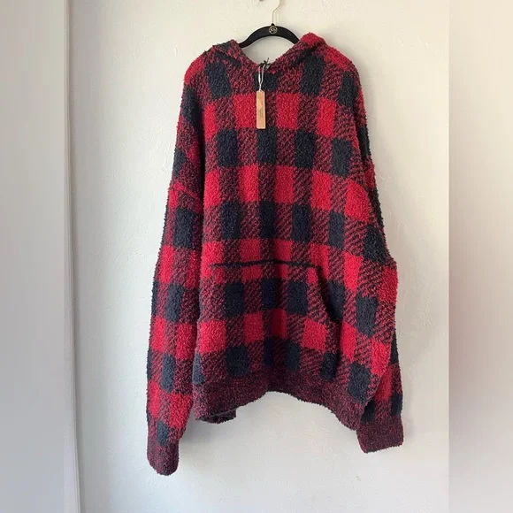 ♥️SKIMS COZY KNIT UNISEX HOODIE BUFFALO CHECK BRICK ONYX 4X/5X - Picture 1 of 8